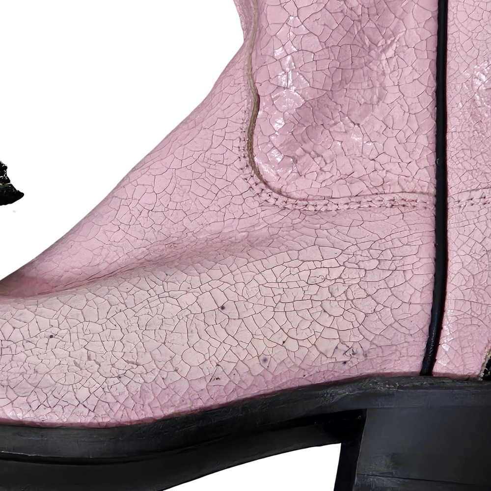 Justin Womens Pink Black Leather Western Cowboy Boots USA Made Size 7.5 B NEW - Picture 4 of 11